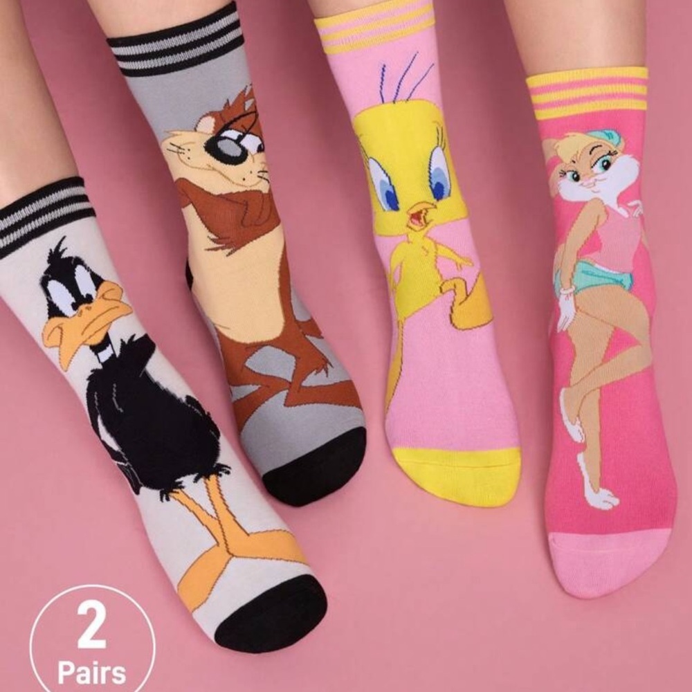 LOONEY TUNES 2Pairs Soft & Moisture-Wicking Casual Couple Mid-Calf Socks